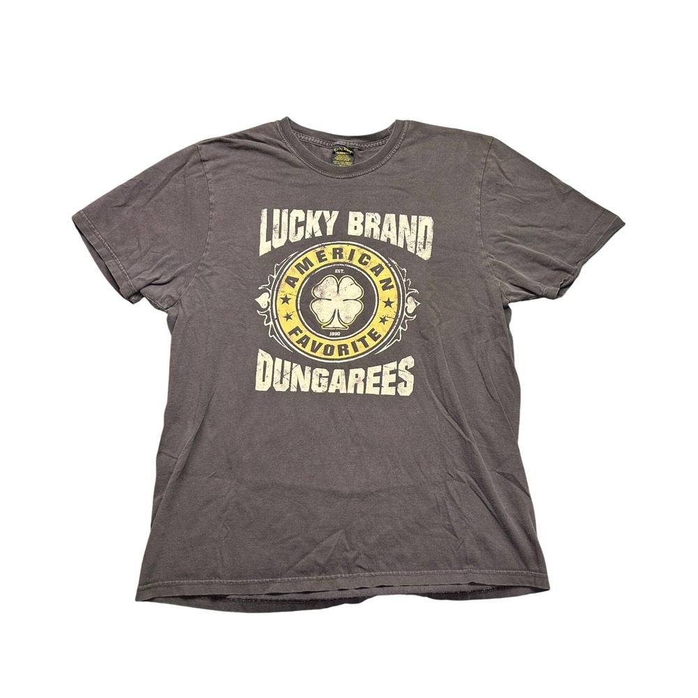 Vintage Y2K Lucky Brand‎ American Favorite Dungarees T Shirt Large Brown